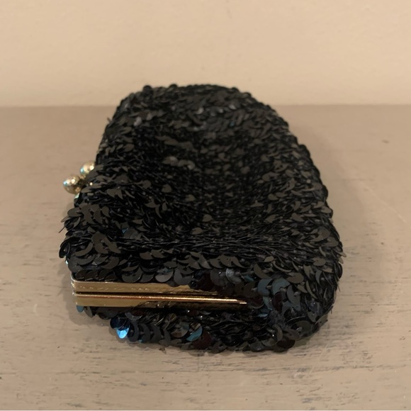 VTG Black Sequin Little Clutch Bag - Picture 5 of 7